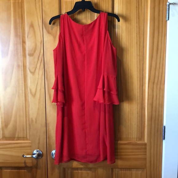 Excellent Condition Cold Shoulder Dress with Sheer 3/4 Bell Sleeves - Picture 2 of 5